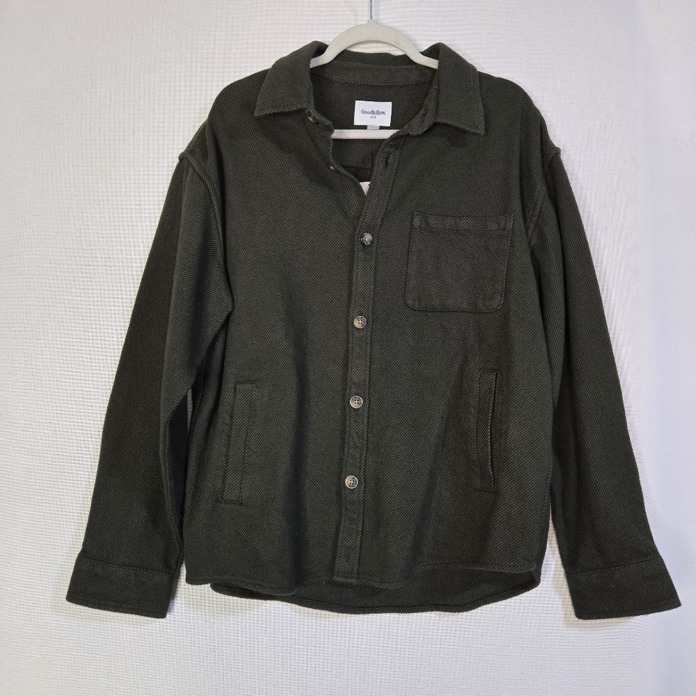 GOODFELLOW & Co Men's Size L Khaki Green Standard Fit Flannel Button-Up Shirt
